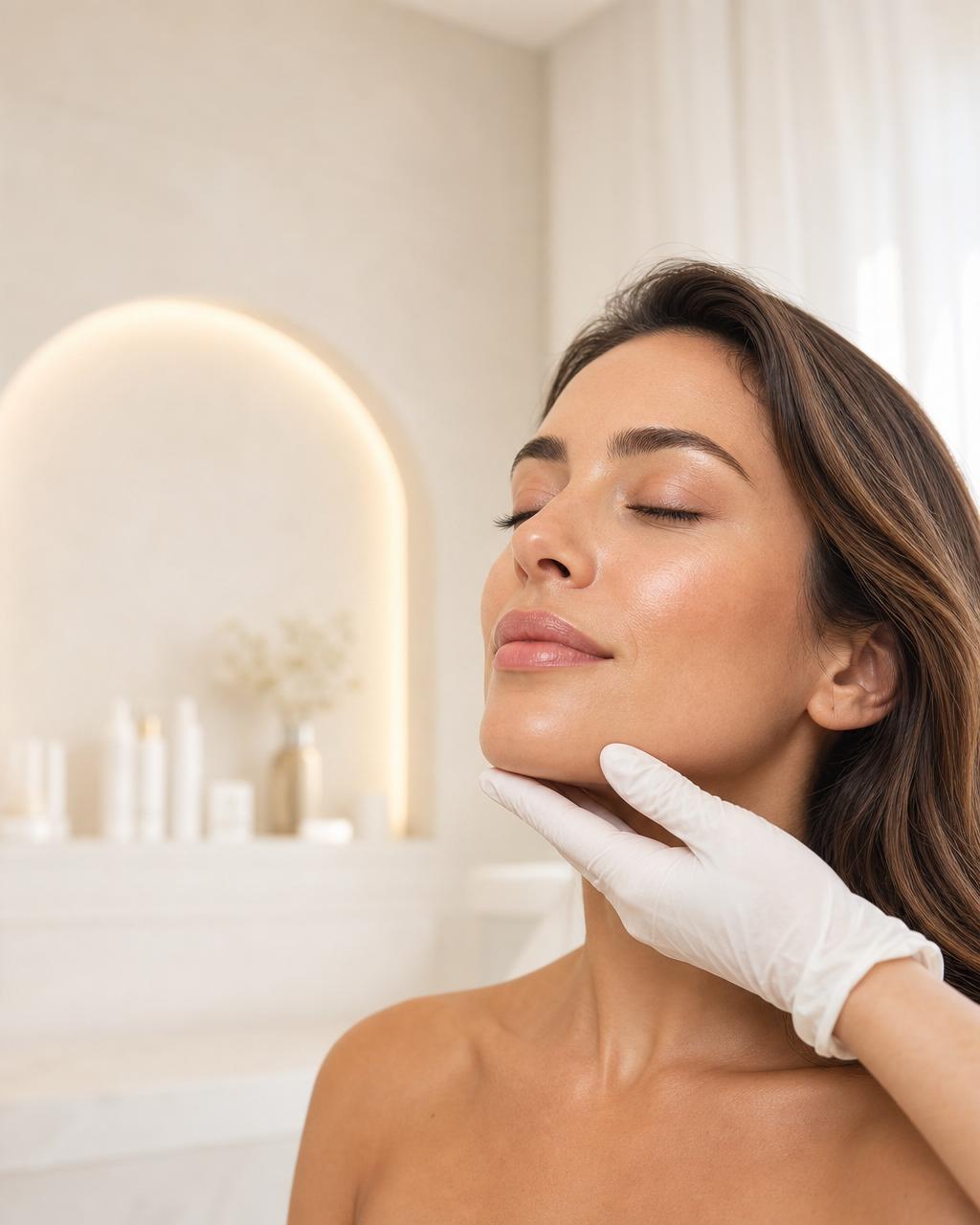Aesthetician gently examining a client's skin at Lumea Laser & Skin